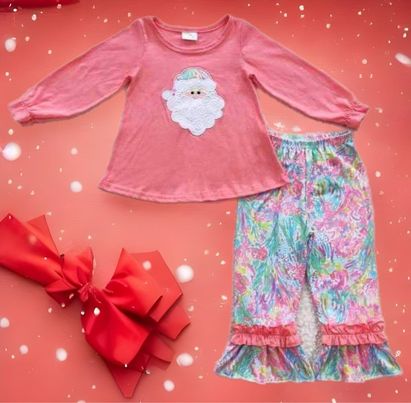 Girls Santa Ruffle Pants Set