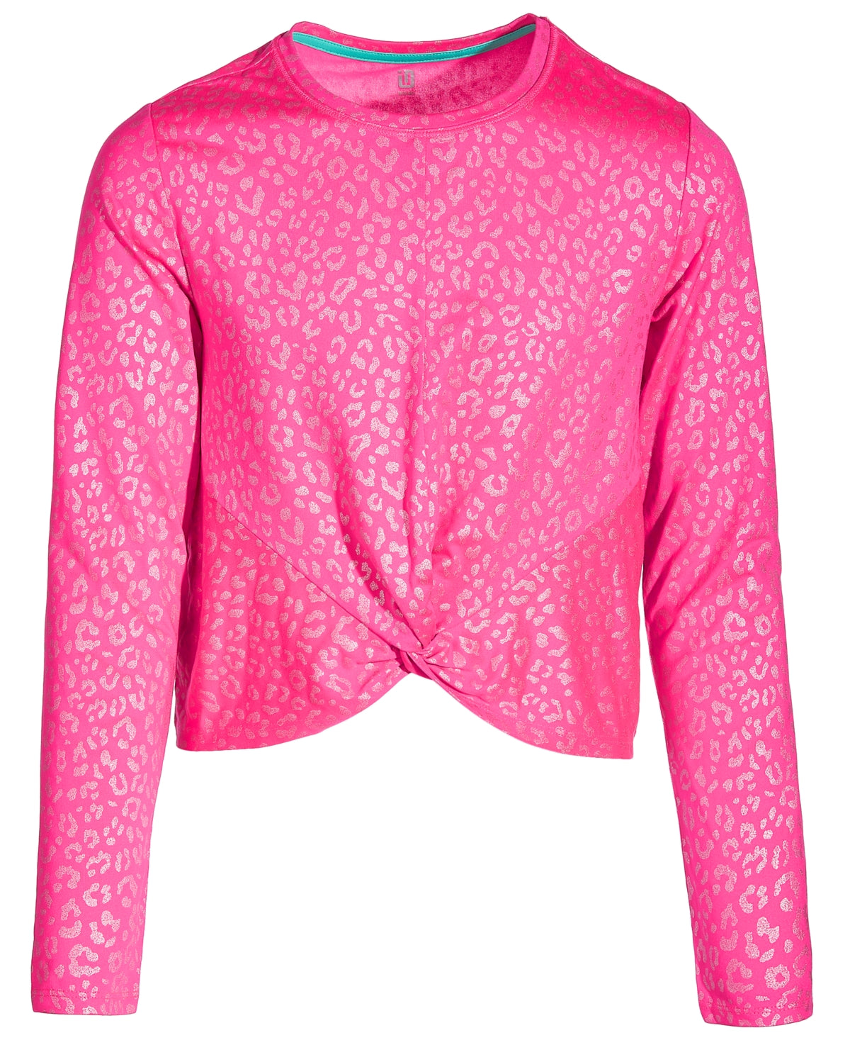 ID Ideology Big Girls Leopard-Print Twist Long-Sleeve T-Shirt - Molten Pink