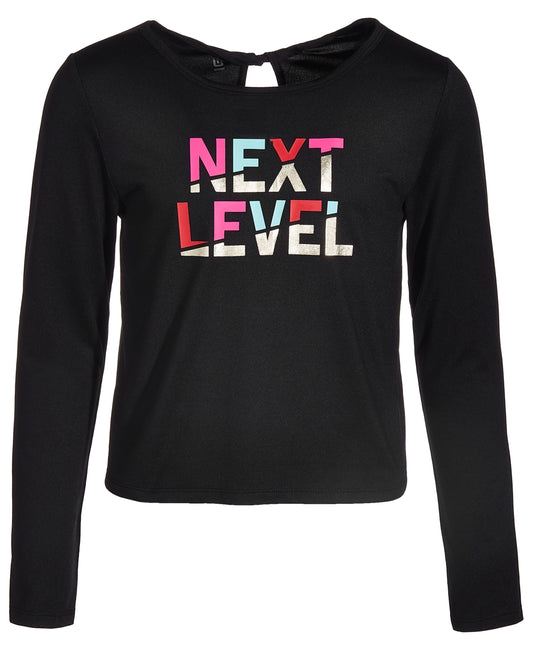 ID Ideology Big Girls Printed Twist Back Long-Sleeve T-Shirt - Deep Black