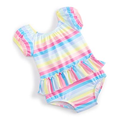 First Impressions Baby Girls Stripe Ruffle One Piece Swimsuit Upf 50 - Bright White