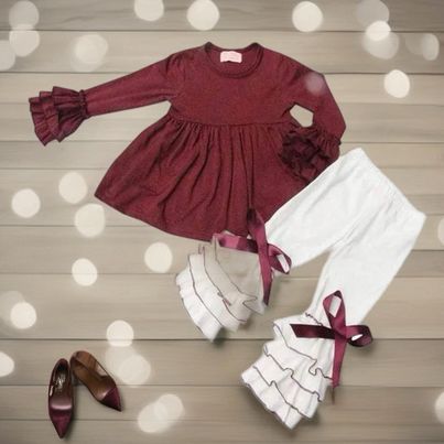 Burgundy and White Ruffle Set