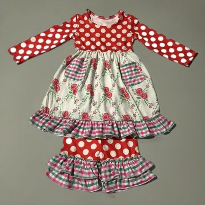 Red and White Floral Ruffle Pants Set