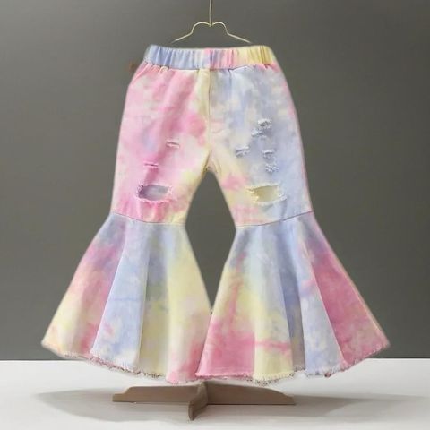 Tie-Dye Distressed Bell Jeans