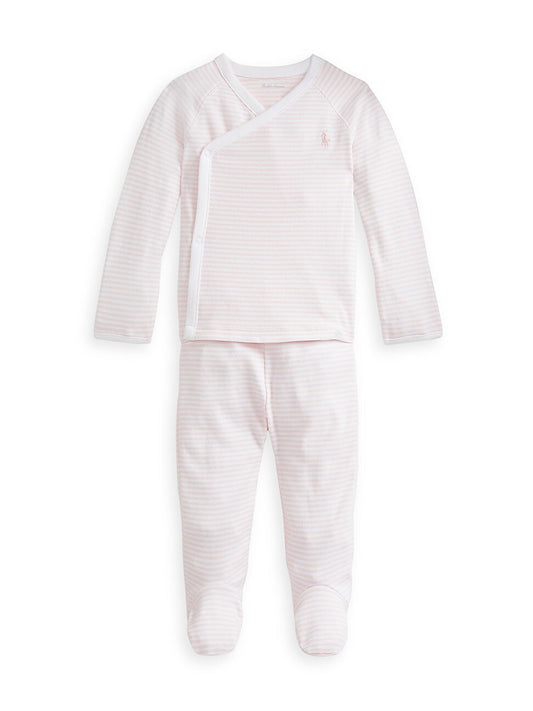 Polo Ralph Lauren Organic Cotton Striped Footed 2pc Set - Delicate Pink, White