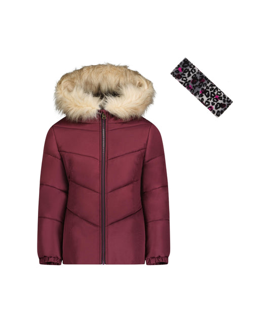 Weathertamer Big Girls Bubble Coat and Headband, 2 Piece Set