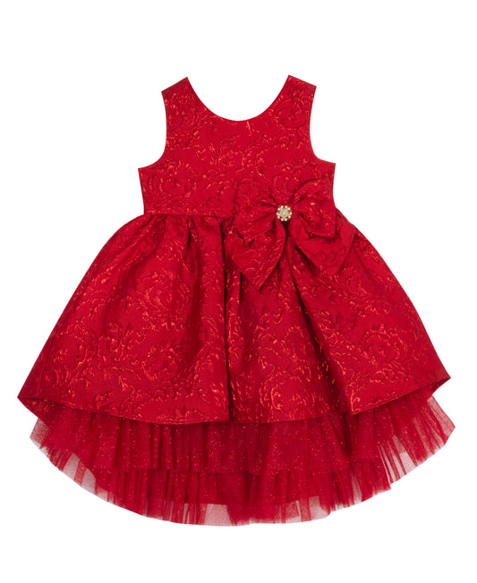 Rare Editions Toddler Girls Brocade Dress with Glitter Hem and Bow