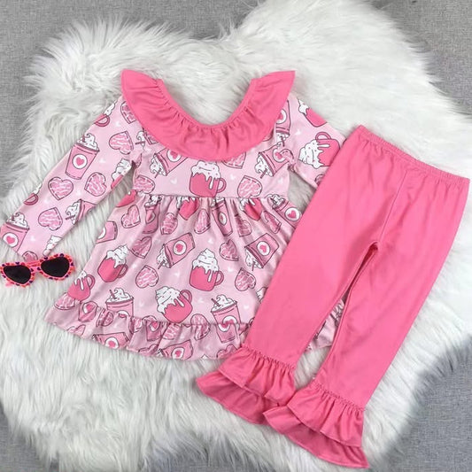 2pc Pink Double Ruffle Pants Set