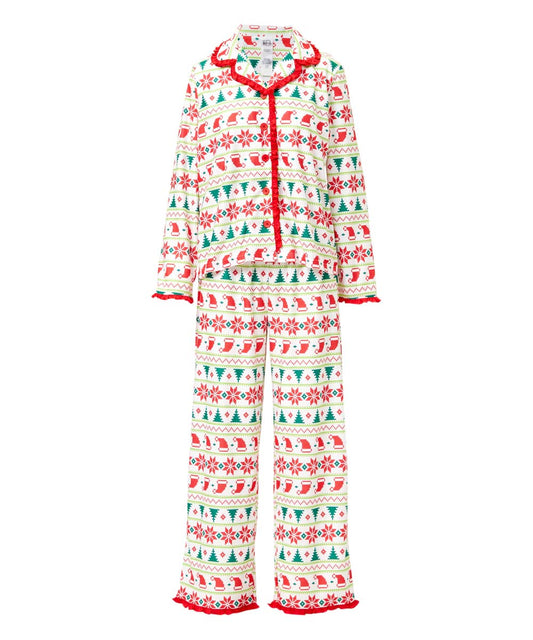 Red Fair Isle Button-up Long-Sleeve Pajama Top ONLY - Women