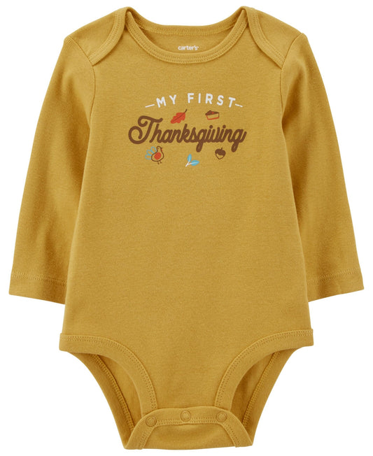 Baby Carter's "My First Thanksgiving" Long Sleeve Bodysuit, Boy's, Size: Newborn, Yellow