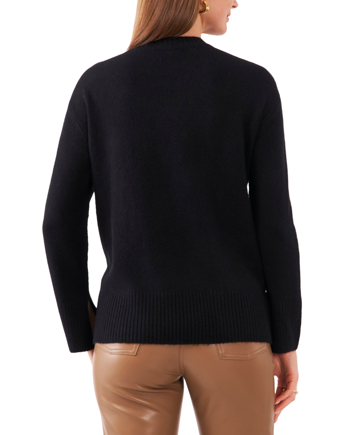 Vince Camuto Womens Contrast Chain Stitch Sweater- Black