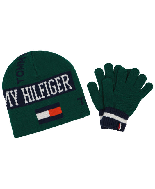 Tommy Hilfiger Big Boys Reversible Logo Mix Beanie and Glove Set, 2 Piece