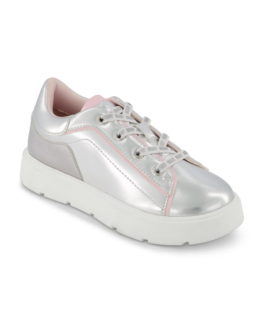 Dkny Girls Brooke Glitter Lace up Sneaker - Silver on sale $36.75