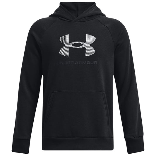 Under Armour Boys' Rival Fleece Big Logo Prt Fill Hoodie in Black/Pitch Grey