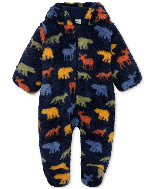 Little Me Baby Woodland-Print Hooded Faux-Sherpa Fleece Footed Pram