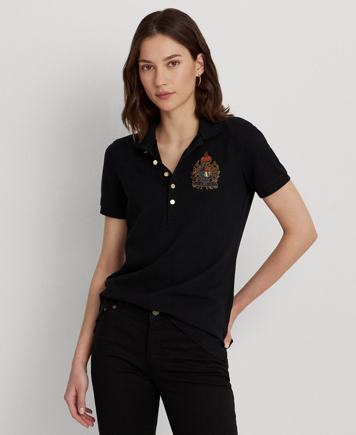 Lauren Ralph Lauren Women's Beaded-Crest Pique Polo Shirt