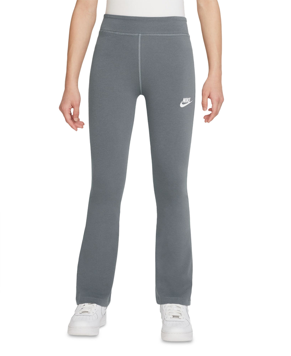 Nike Girls' Sportswear Favorites Swoosh Flare Leggings Smoke Grey/White, Large