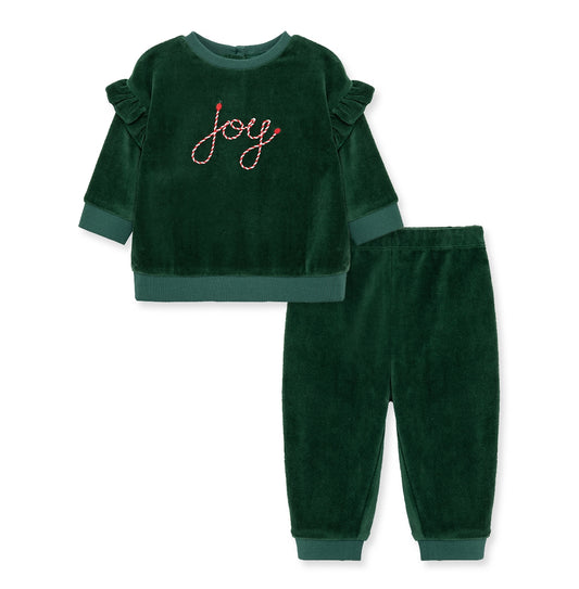 Little Me Baby Girls Joy Velour Top and Pant, 2 Piece Set