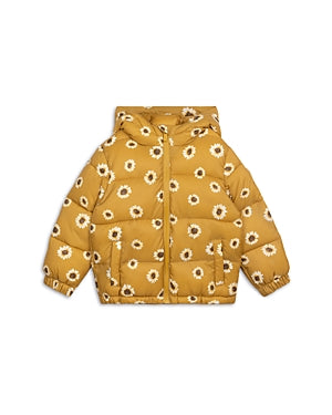 Miles the Label Girls' Sunflower Print Hooded Puffer Jacket