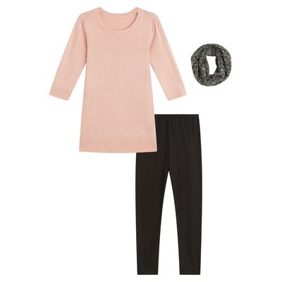Beautees Big Girls 3/4 Sleeve Sweater, Scarf and Leggings, 3 Piece Set - Mauve