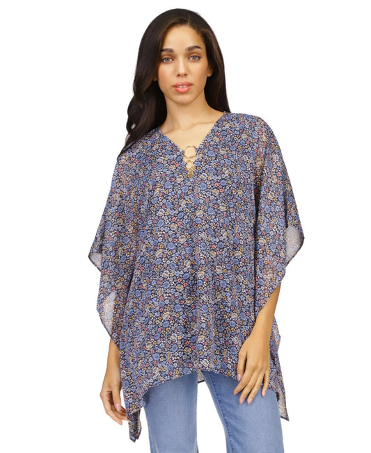 Michael Michael Kors Women's Floral-Print Poncho Top - Dusty Rose