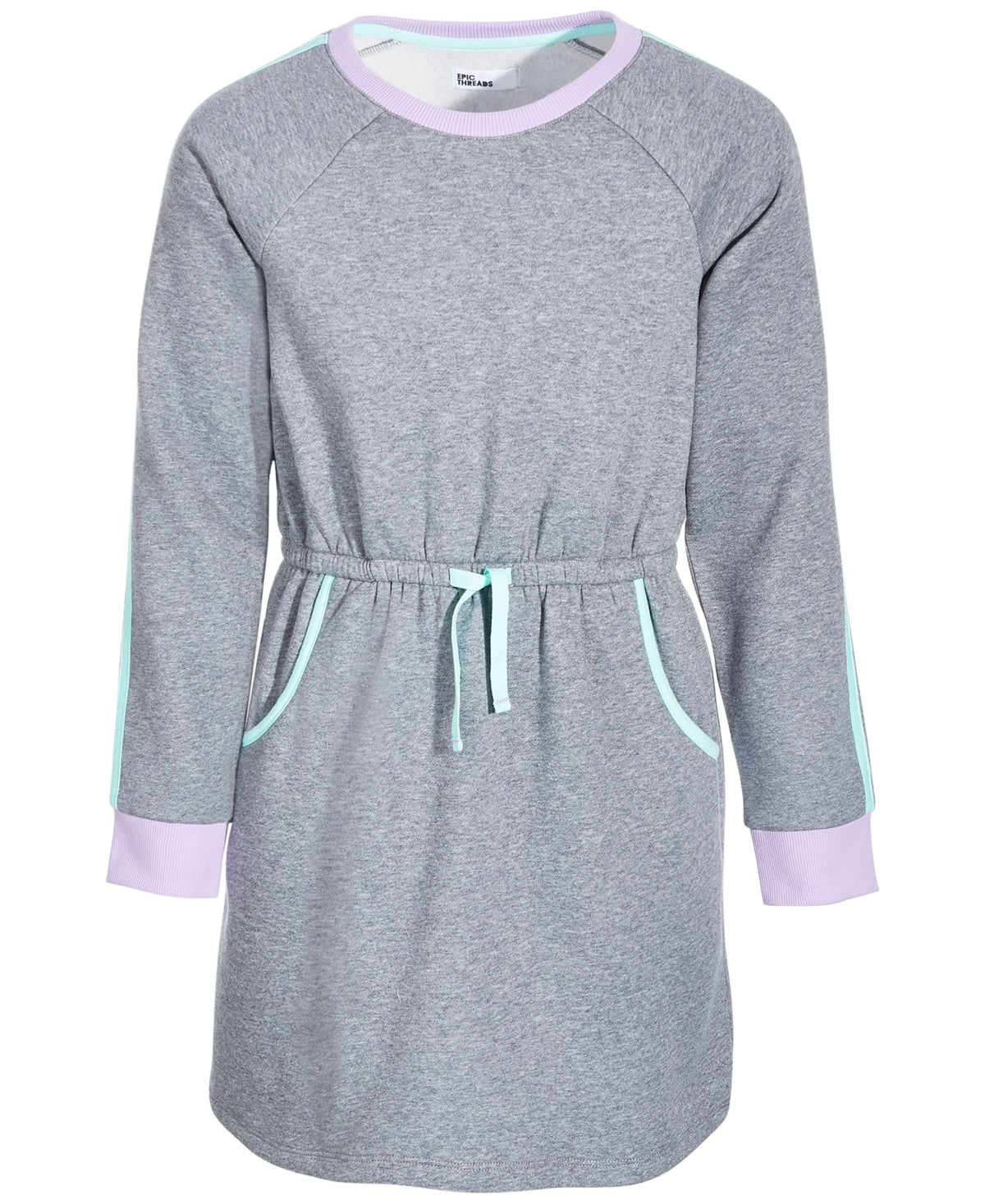 Epic Threads Big Girls Color-Trim Sweatshirt Dress- Pewter Heather