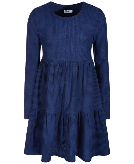 Epic Threads Big Girls Long-Sleeve Waffled Tiered Dress- Navy Sea