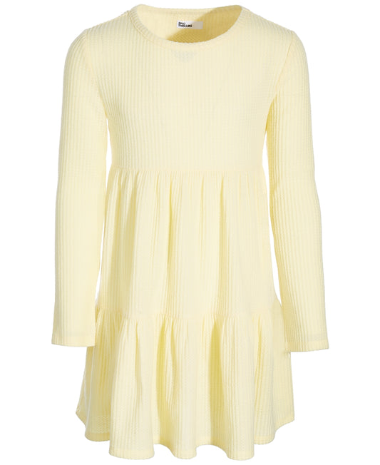 Epic Threads Big Girls Long-Sleeve Waffled Tiered Dress- Lemon Froth