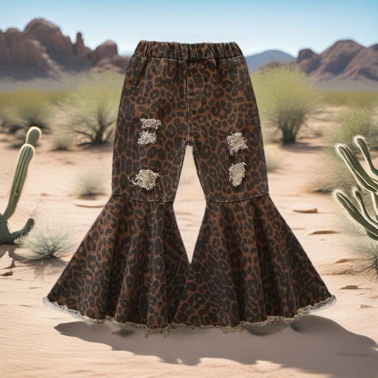 Cheetah Distressed Bell Jeans
