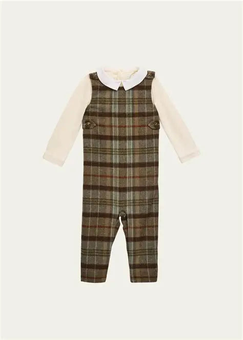 Ralph Lauren Boys' Interlock Bodysuit and Plaid Overall Set