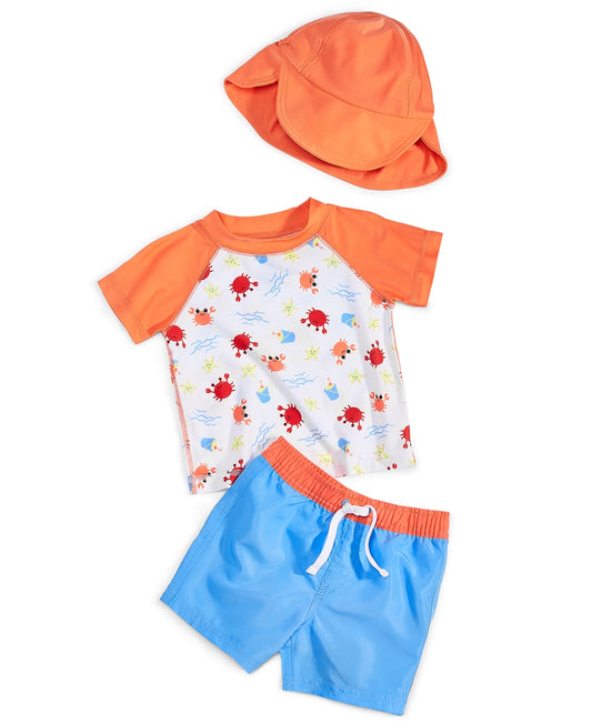 First Impressions Baby Boys 3-Pc Critters Hat, Rash Guard & Swim Trunks Set